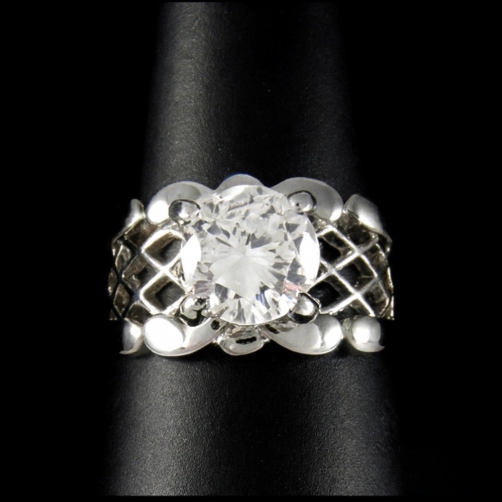 SETA 925 Sterling Silver Basket Weave CZ Ring Size 8 - Picture 6 of 8